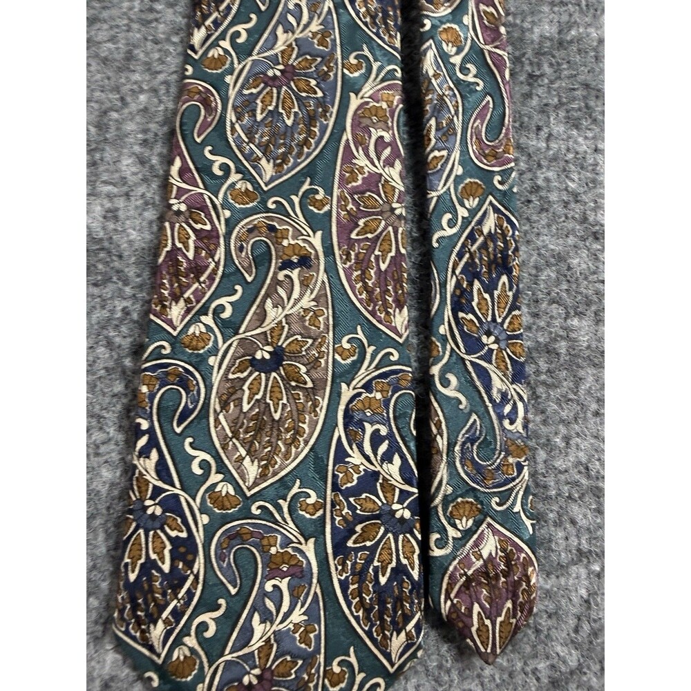 Andre Valetino 100% Silk Necktie – Abstract Paisley Floral – Blue- Made in USA